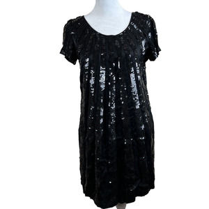 French Connection Dress Women Six Glitter Sequin Little Black Dress Short Sleeve